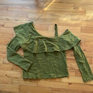 Anthropologie Green One Shoulder Top